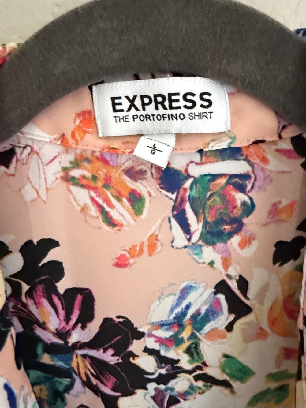 Express Peach Floral Long Sleeve Button-Front The Portofino Shirt - Picture 2 of 8